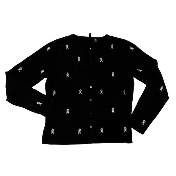 FABERGE EGG EMBROIDERED CARDIGAN SIZE M BLACK BUTTON FRONT LONG SLEEVE WOMENS - Picture 1 of 5